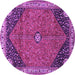 Round Machine Washable Medallion Purple Traditional Area Rugs, wshtr4664pur