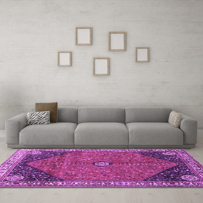 Machine Washable Medallion Purple Traditional Area Rugs in a Living Room, wshtr4664pur