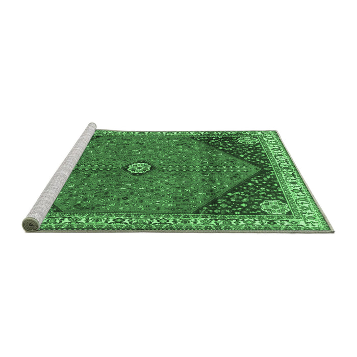 Sideview of Machine Washable Medallion Emerald Green Traditional Area Rugs, wshtr4664emgrn