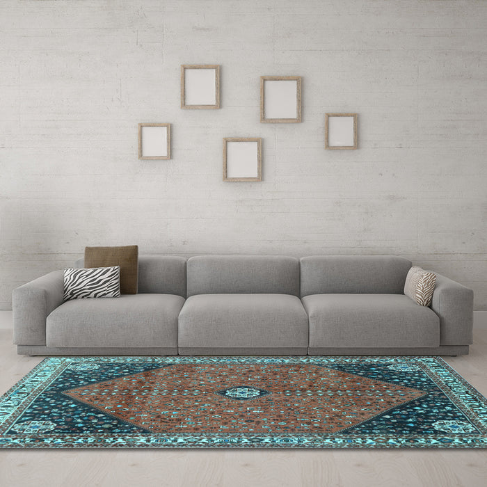 Machine Washable Medallion Light Blue Traditional Rug in a Living Room, wshtr4664lblu