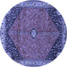 Round Machine Washable Medallion Blue Traditional Rug, wshtr4664blu