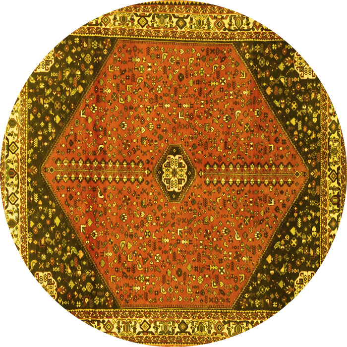 Round Machine Washable Medallion Yellow Traditional Rug, wshtr4664yw