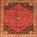 Round Machine Washable Medallion Orange Traditional Area Rugs, wshtr4664org