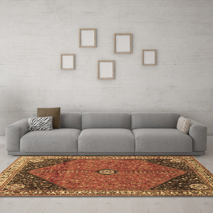 Machine Washable Medallion Brown Traditional Rug in a Living Room,, wshtr4664brn