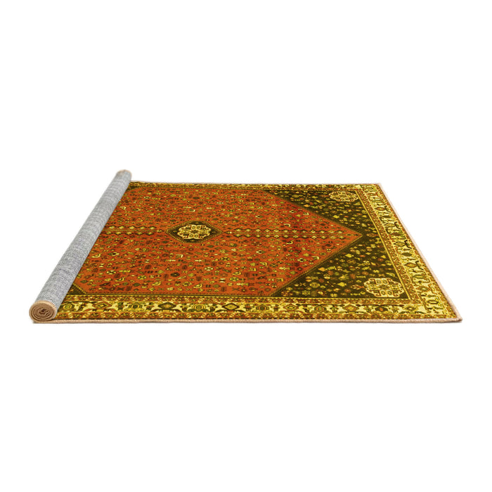 Sideview of Machine Washable Medallion Yellow Traditional Rug, wshtr4664yw