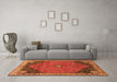 Machine Washable Medallion Orange Traditional Area Rugs in a Living Room, wshtr4664org
