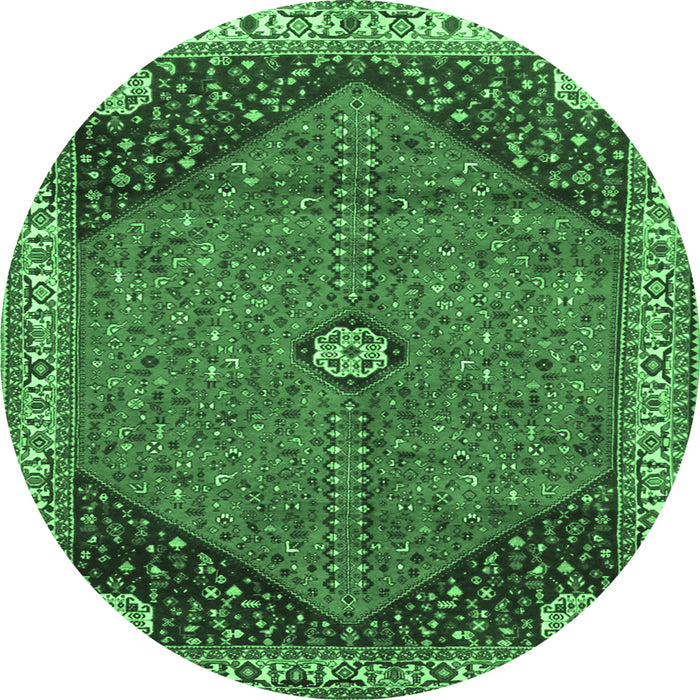 Round Medallion Emerald Green Traditional Rug, tr4664emgrn