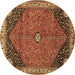 Round Medallion Brown Traditional Rug, tr4664brn