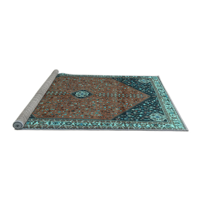 Sideview of Machine Washable Medallion Light Blue Traditional Rug, wshtr4664lblu