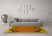 Machine Washable Medallion Yellow Traditional Rug in a Living Room, wshtr4664yw