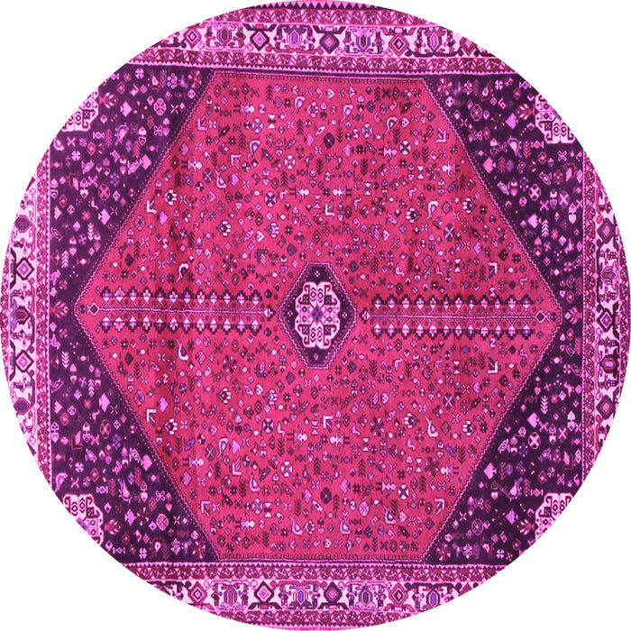 Round Machine Washable Medallion Pink Traditional Rug, wshtr4664pnk