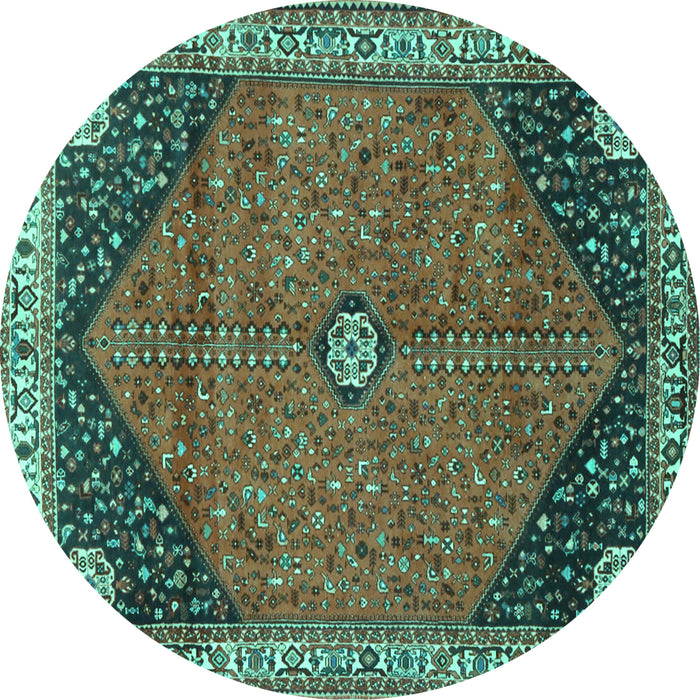 Round Machine Washable Medallion Turquoise Traditional Area Rugs, wshtr4664turq