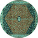 Round Machine Washable Medallion Turquoise Traditional Area Rugs, wshtr4664turq