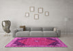 Machine Washable Medallion Pink Traditional Rug in a Living Room, wshtr4664pnk