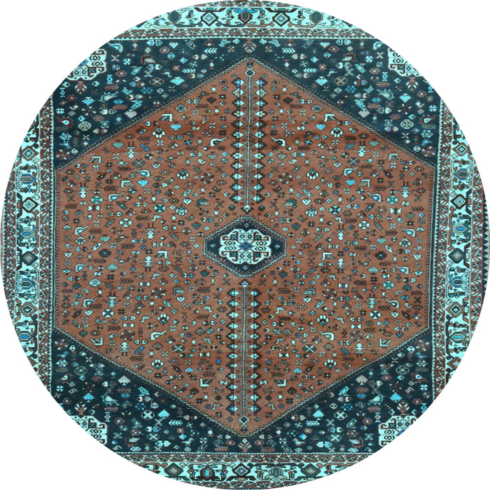Round Medallion Light Blue Traditional Rug, tr4664lblu