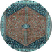 Round Medallion Light Blue Traditional Rug, tr4664lblu