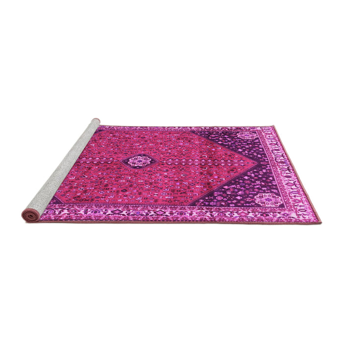 Sideview of Machine Washable Medallion Pink Traditional Rug, wshtr4664pnk