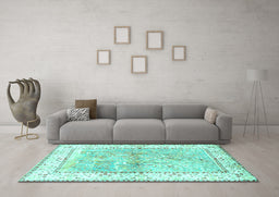 Machine Washable Animal Turquoise Traditional Area Rugs in a Living Room,, wshtr4665turq