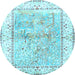 Round Machine Washable Animal Light Blue Traditional Rug, wshtr4665lblu