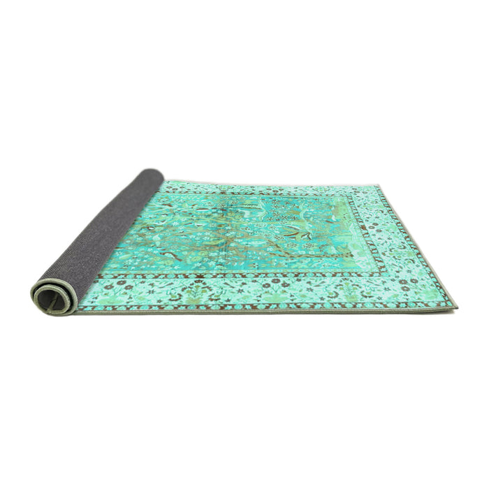Sideview of Animal Turquoise Traditional Rug, tr4665turq