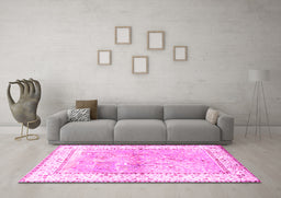 Machine Washable Animal Pink Traditional Rug in a Living Room, wshtr4665pnk