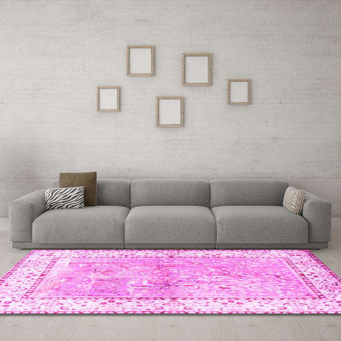 Machine Washable Animal Pink Traditional Rug in a Living Room, wshtr4665pnk