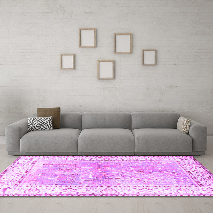 Machine Washable Animal Purple Traditional Area Rugs in a Living Room, wshtr4665pur
