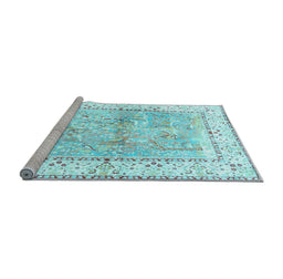 Sideview of Machine Washable Animal Light Blue Traditional Rug, wshtr4665lblu