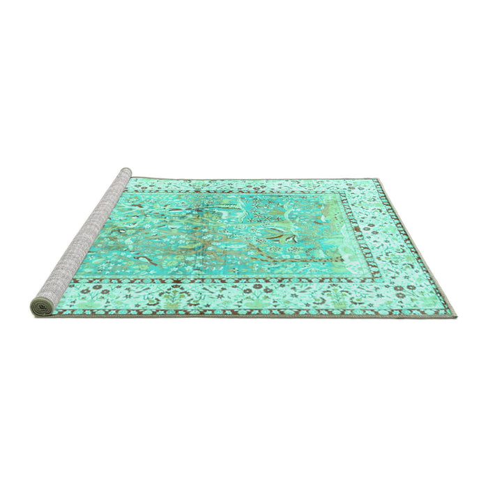 Sideview of Machine Washable Animal Turquoise Traditional Area Rugs, wshtr4665turq