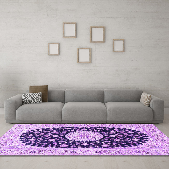 Machine Washable Medallion Purple Traditional Area Rugs in a Living Room, wshtr4666pur