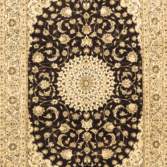 Machine Washable Medallion Brown Traditional Rug, wshtr4666brn
