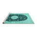 Sideview of Machine Washable Medallion Turquoise Traditional Area Rugs, wshtr4666turq