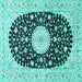 Square Machine Washable Medallion Turquoise Traditional Area Rugs, wshtr4666turq