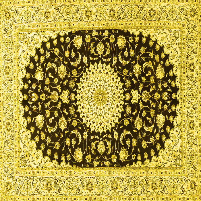 Square Machine Washable Medallion Yellow Traditional Rug, wshtr4666yw
