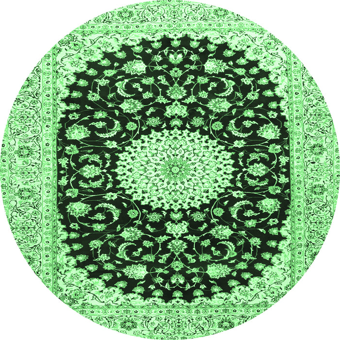 Round Machine Washable Medallion Emerald Green Traditional Area Rugs, wshtr4666emgrn