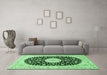 Machine Washable Medallion Emerald Green Traditional Area Rugs in a Living Room,, wshtr4666emgrn