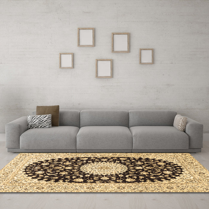 Machine Washable Medallion Brown Traditional Rug in a Living Room,, wshtr4666brn