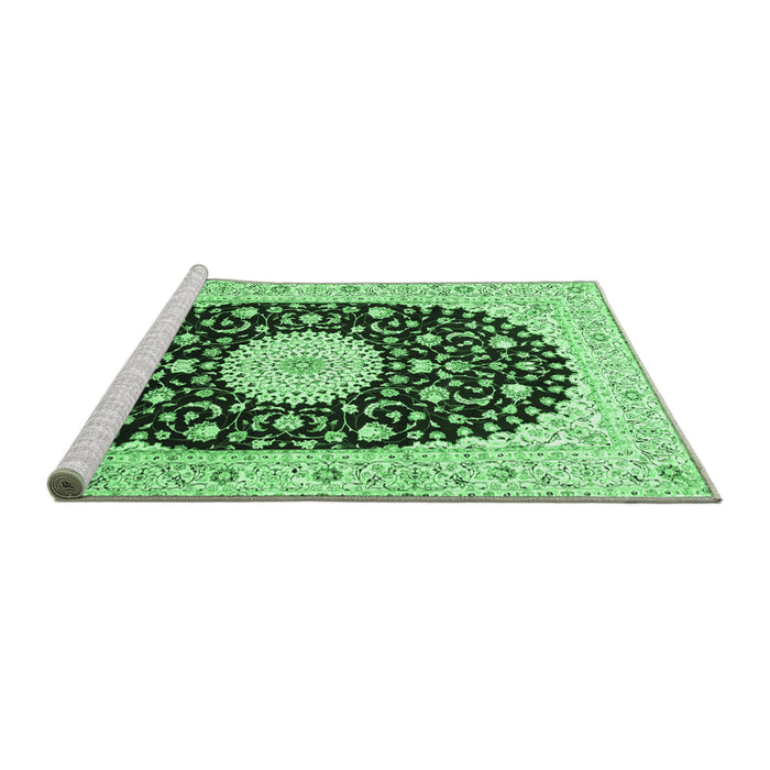 Sideview of Machine Washable Medallion Emerald Green Traditional Area Rugs, wshtr4666emgrn