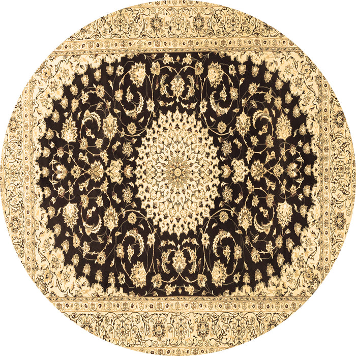 Round Machine Washable Medallion Brown Traditional Rug, wshtr4666brn