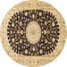 Round Machine Washable Medallion Brown Traditional Rug, wshtr4666brn