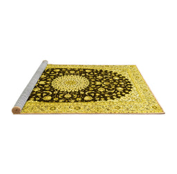 Sideview of Machine Washable Medallion Yellow Traditional Rug, wshtr4666yw
