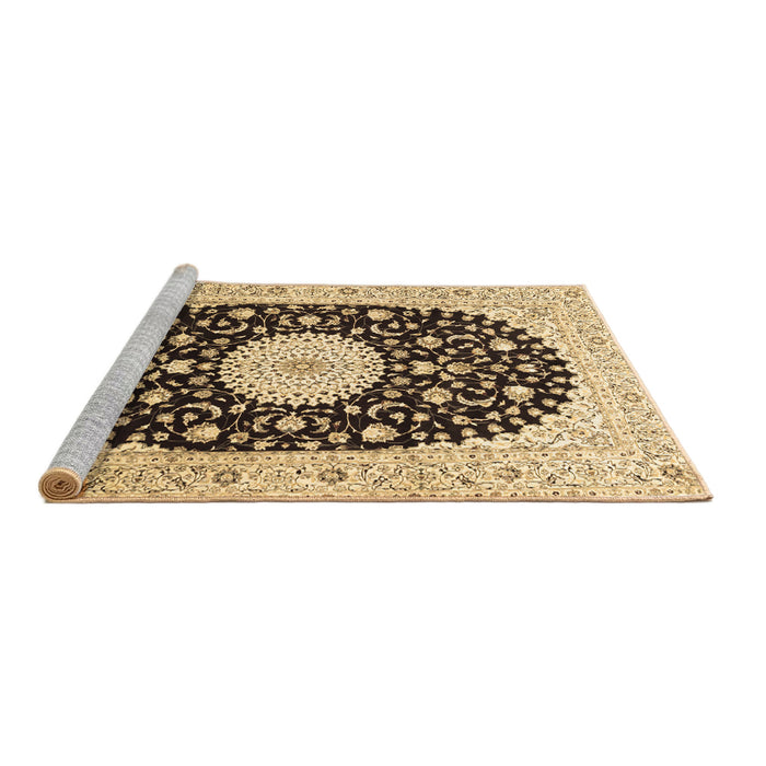 Sideview of Machine Washable Medallion Brown Traditional Rug, wshtr4666brn