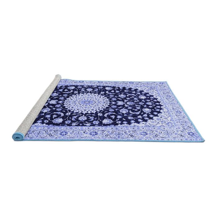 Sideview of Machine Washable Medallion Blue Traditional Rug, wshtr4666blu