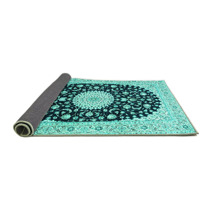 Sideview of Medallion Turquoise Traditional Rug, tr4666turq