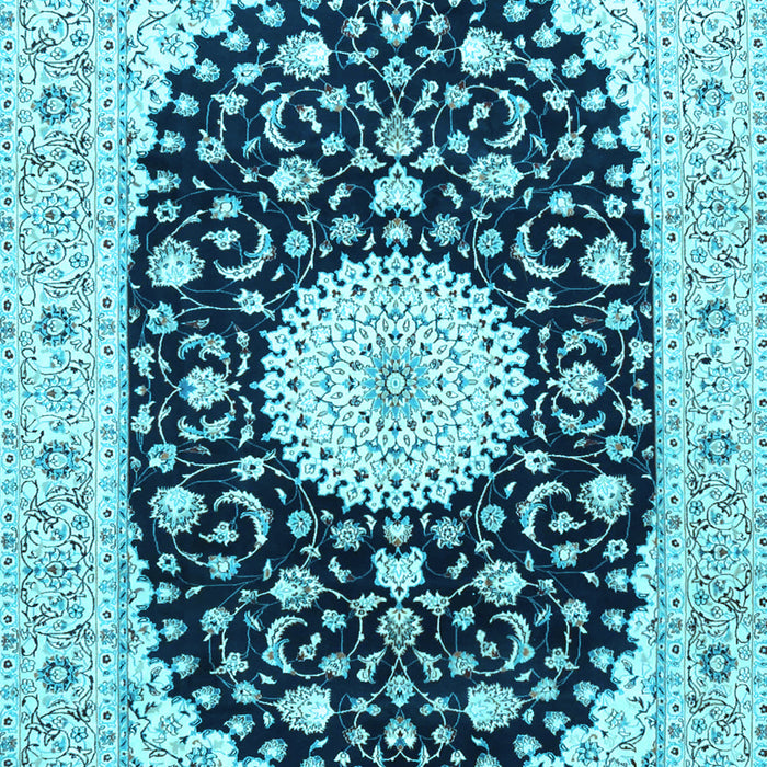 Machine Washable Medallion Light Blue Traditional Rug, wshtr4666lblu