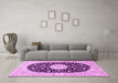 Machine Washable Medallion Pink Traditional Rug in a Living Room, wshtr4666pnk