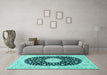 Machine Washable Medallion Turquoise Traditional Area Rugs in a Living Room,, wshtr4666turq