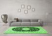 Machine Washable Medallion Green Traditional Area Rugs in a Living Room,, wshtr4666grn