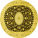 Round Machine Washable Medallion Yellow Traditional Rug, wshtr4666yw