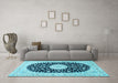 Machine Washable Medallion Light Blue Traditional Rug in a Living Room, wshtr4666lblu